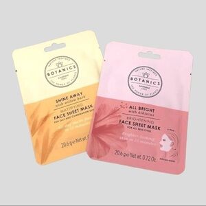 🌺 Botanics Face Sheet Mask 2-Pk Brightening Mattifying Hibiscus Willow Bark NWT